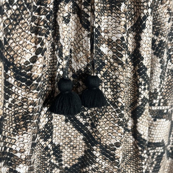 Figue Lilah Python Snakeskin Print Long Sleeve Blouse Top Brown Womens Size M - Picture 2 of 9